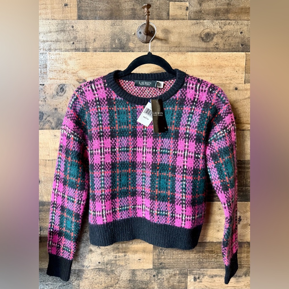 Lauren Black Label Ralph Lauren Plaid Wool alpaca blend Sweater NWT
